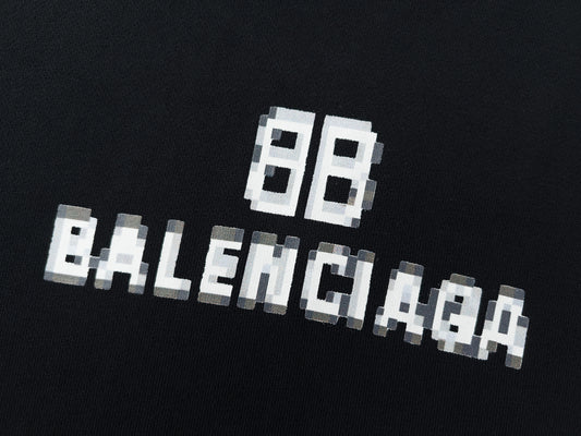 BALENCIAGA BLACK HOODIE PIXEL LOGO