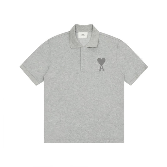 AMI PARIS FULL GREY POLO T-SHIRT