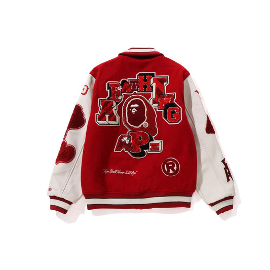 BAPE MULTI MOTIF RED VARSITY JACEKT
