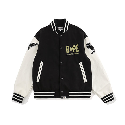 BAPE OVO BLACK AND WHITE VARSITY JACKET