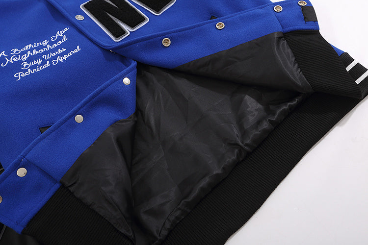 BAPE X NEIGHBORHOOD BLUE VARSITY JACKET