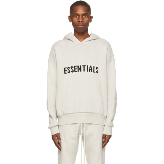 FEAR OF GODS ESSENTIALS KNIT PULLOVER LIGHT GREY HOODIE