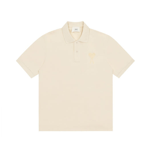 AMI PARIS FULL CREME POLO T-SHIRT