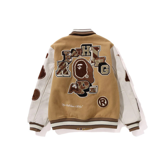 BAPE MULTI MOTIF BEIGE VARSITY JACKET