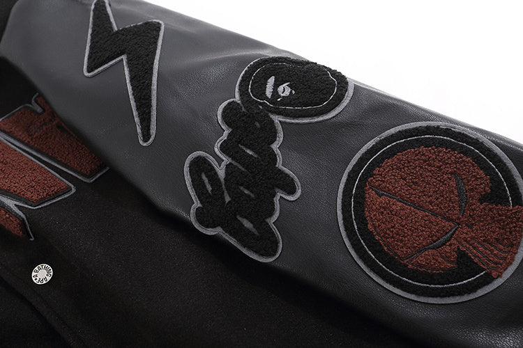 BAPE X NEIGHBORHOOD FULL BLACK VARSITY JACKET