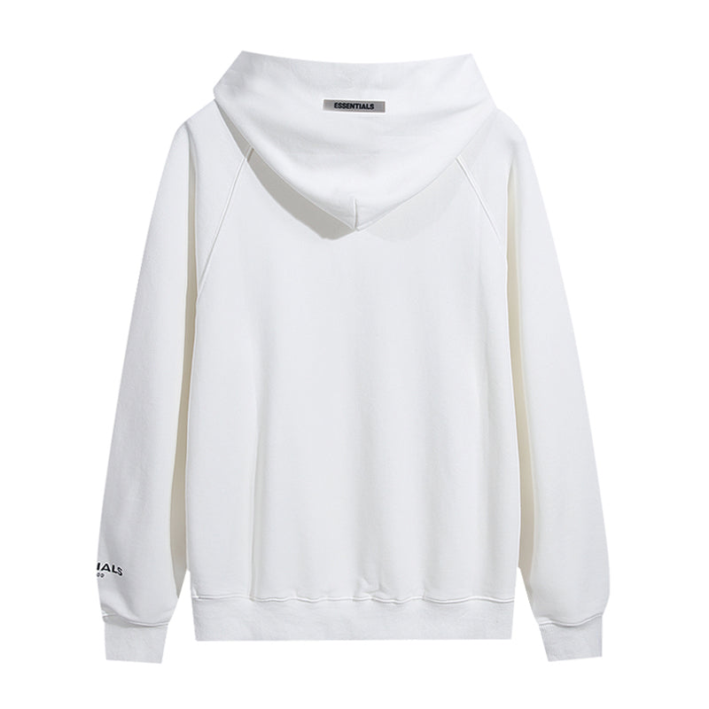 FEAR OF GODS ESSENTIALS APPLIQUE LOGO WHITE HOODIE