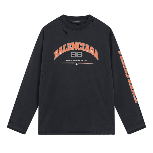 BALENCIAGA LONG SLEEVE MAISON FONDEE BLACK T-SHIRT