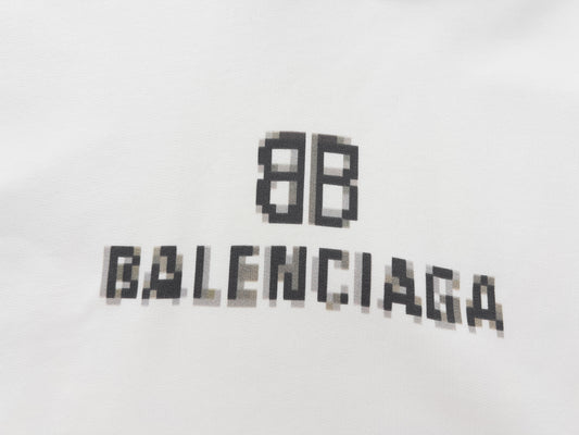 BALENCIAGA WHITE HOODIE PIXEL LOGO