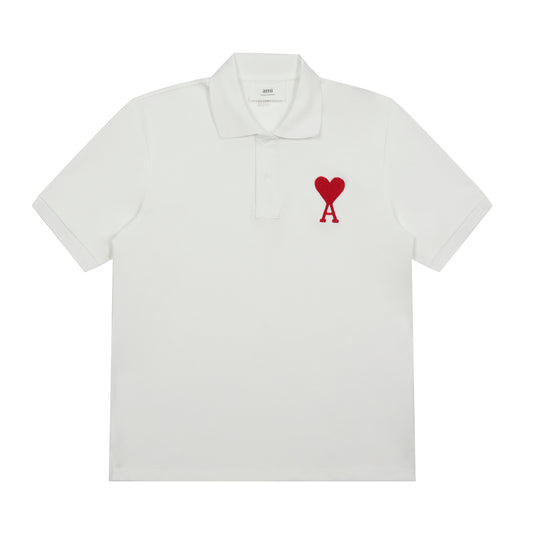 AMI PARIS WHITE AND RED POLO T-SHIRT