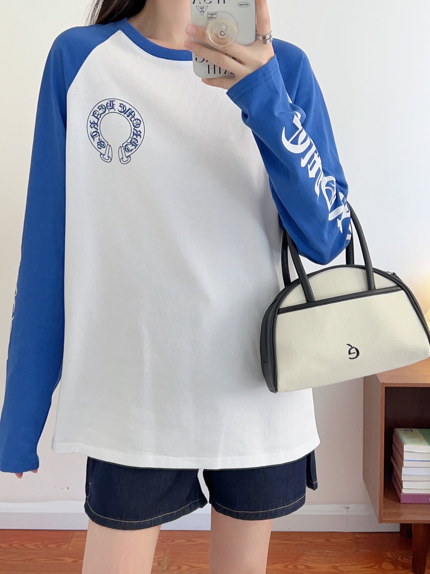 CHROME HEARTS LONG SLEEVE BLUE AND WHITE T-SHIRT
