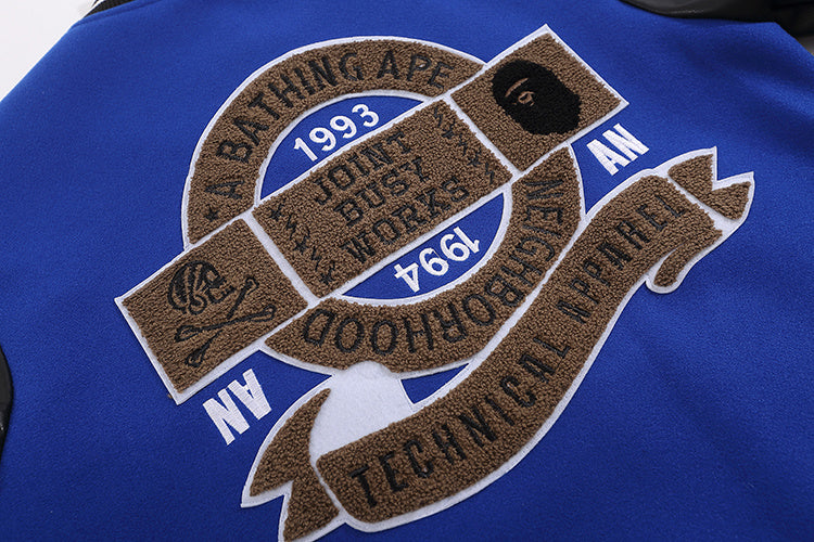 BAPE X NEIGHBORHOOD BLUE VARSITY JACKET