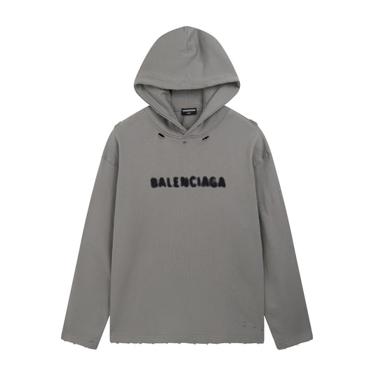 BALENCIAGA EXTRA LARGE GRAFITED LOGO GREY HOODIE