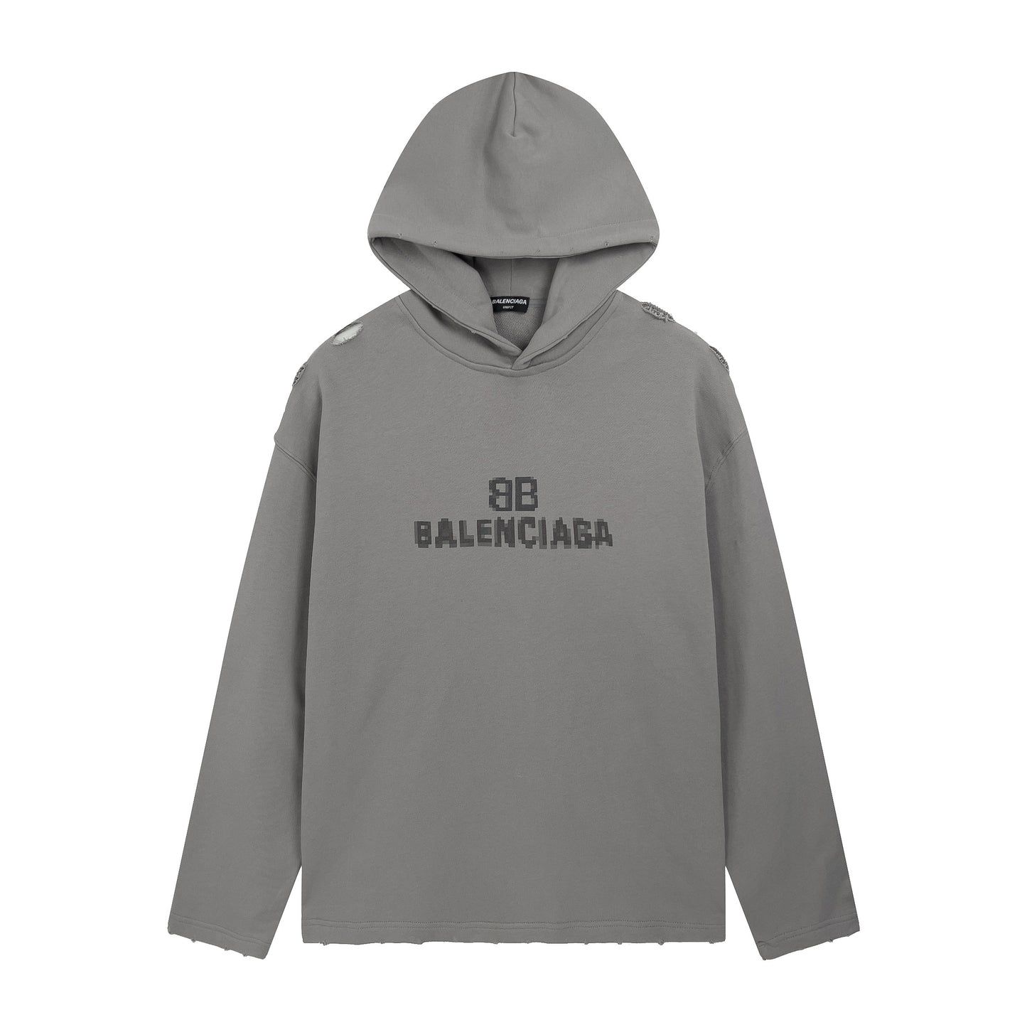 BALENCIAGA EXTRA LARGE PIXEL LOGO GREY HOODIE