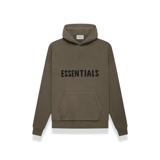 FEAR OF GODS ESSENTIALS KNIT PULLOVER BROWN HOODIE