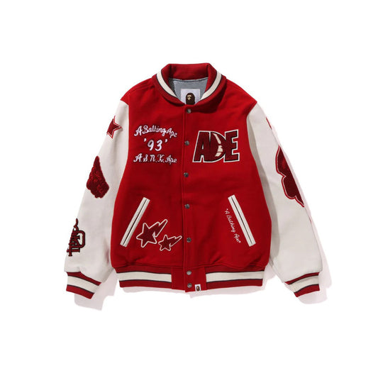 BAPE MULTI MOTIF RED VARSITY JACEKT