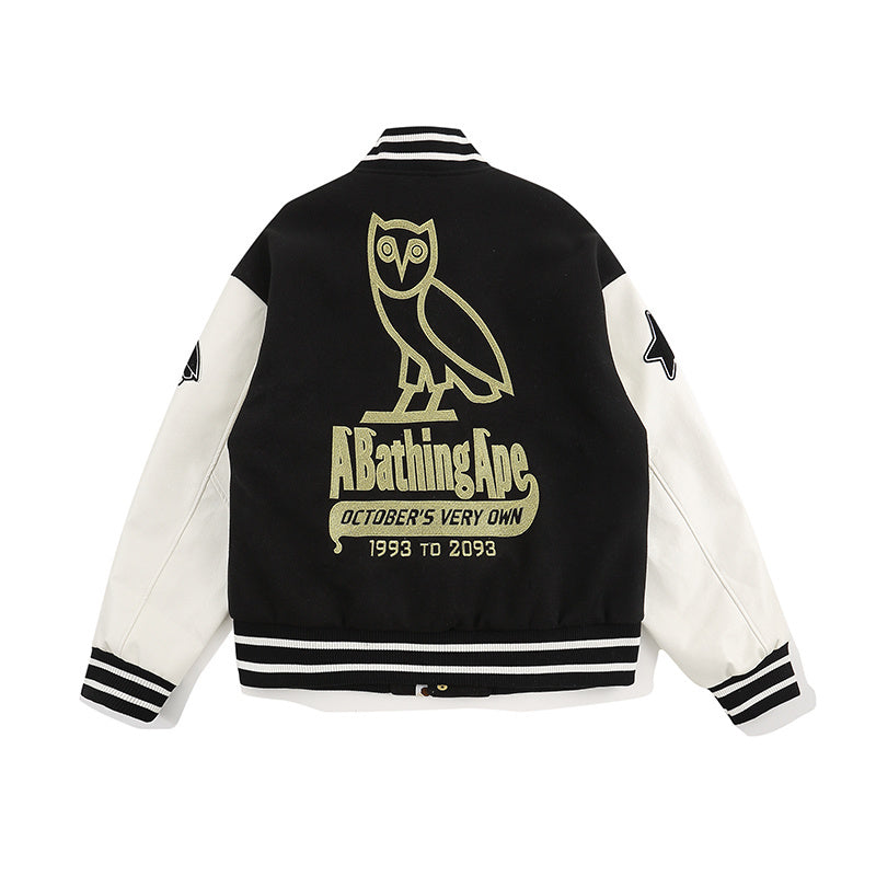 BAPE OVO BLACK AND WHITE VARSITY JACKET