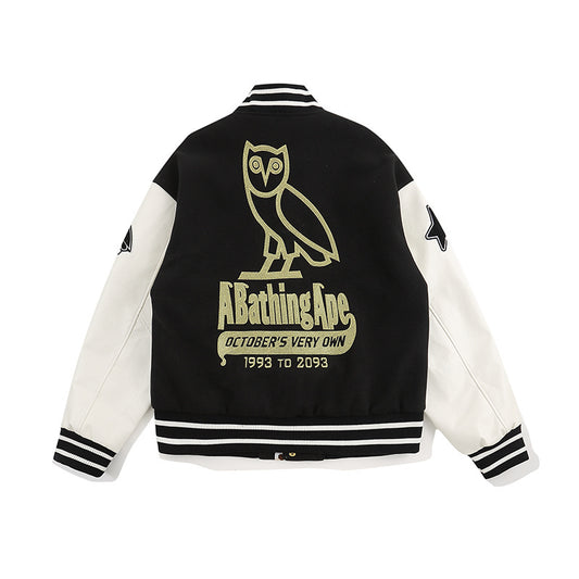 BAPE OVO BLACK AND WHITE VARSITY JACKET