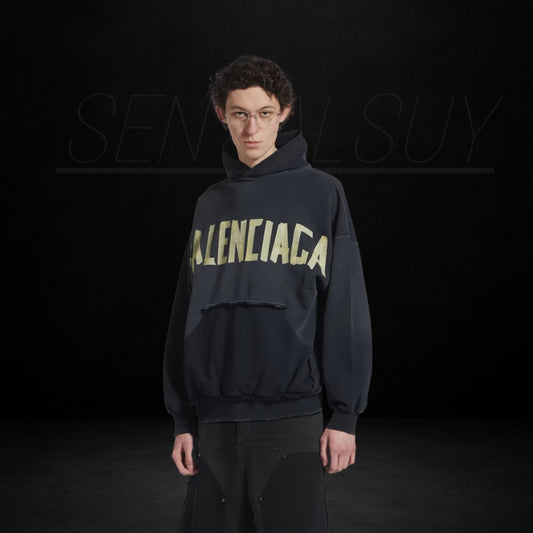 BALENCIAGA RIPPED POCKET BLACK HOODIE