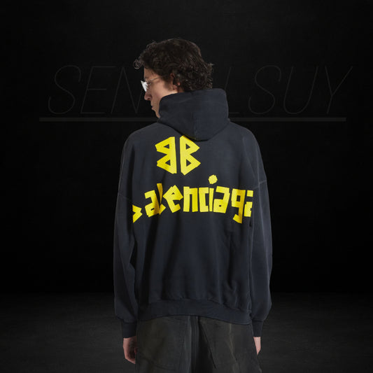 BALENCIAGA RIPPED POCKET BLACK HOODIE
