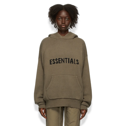 FEAR OF GODS ESSENTIALS KNIT PULLOVER BROWN HOODIE