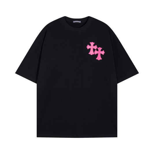 CHROME HEARTS PINK CROSS BLACK T-SHIRT