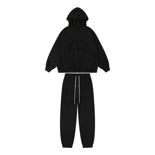 FEAR OF GODS ESSENTIALS FULL BLACK NYLON FLECE TRACKSUIT