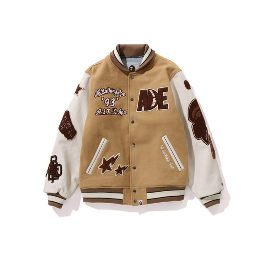 BAPE MULTI MOTIF BEIGE VARSITY JACKET