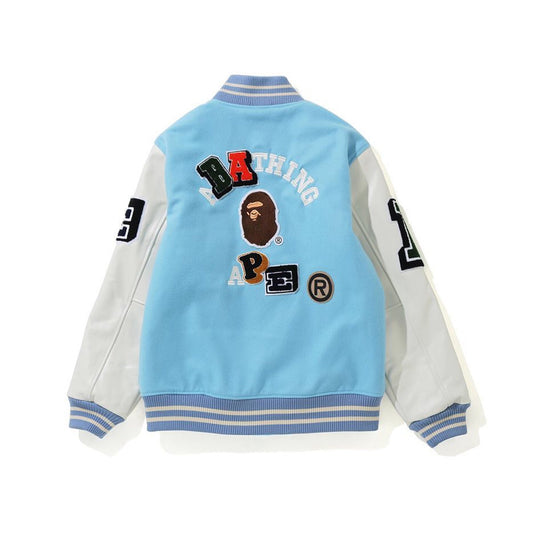 BAPE CRAZY PATCH BABY BLUE VARSITY JACKET