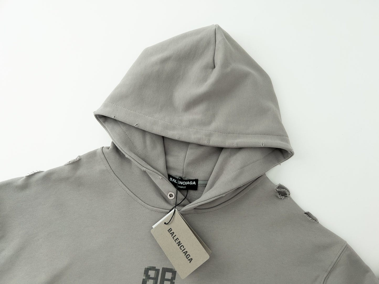 BALENCIAGA EXTRA LARGE PIXEL LOGO GREY HOODIE