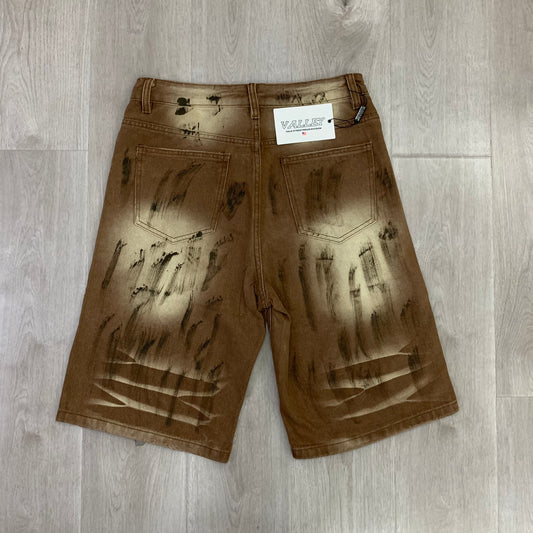 VALE FOREVER CLASSIC STRAIGHT RHINESTONE DIRTY BROWN DENIM SHORTS