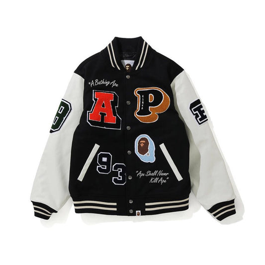 BAPE CRAZY PATCH BLACK VARSITY JACKET