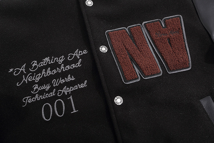 BAPE X NEIGHBORHOOD FULL BLACK VARSITY JACKET