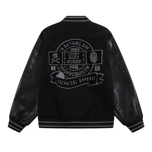 BAPE X NEIGHBORHOOD FULL BLACK VARSITY JACKET
