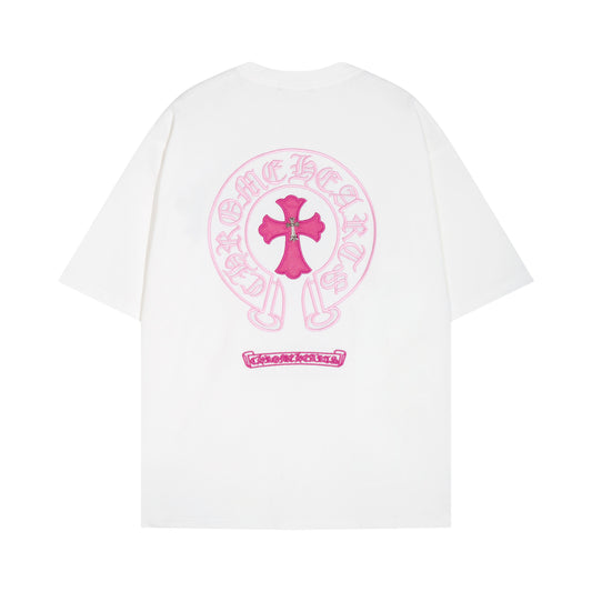CHROME HEARTS PINK CROSS WHITE T-SHIRT