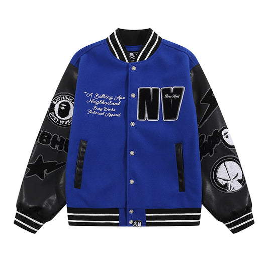 BAPE X NEIGHBORHOOD BLUE VARSITY JACKET