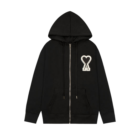 AMI PARIS ZIP FULL BLACK HOODIE