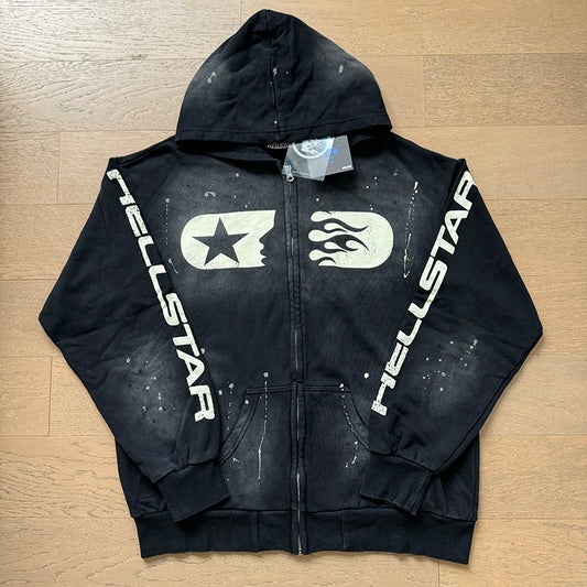 HELLSTAR STUDIOS ZIP HOODIE BLACK PAINTED