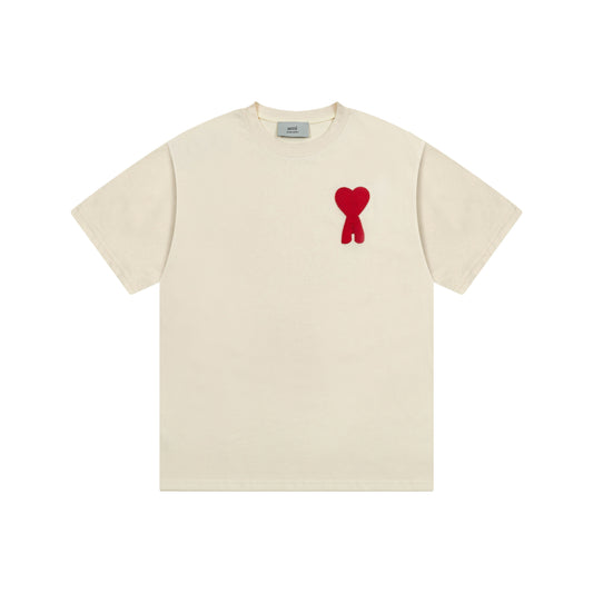 AMI PARIS BEIGE AND RED T-SHIRT