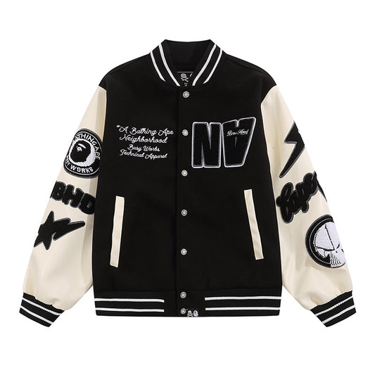 BAPE X NEIGHBORHOOD BLACK VARSITY JACKET
