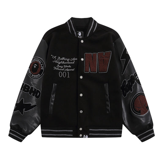 BAPE X NEIGHBORHOOD FULL BLACK VARSITY JACKET