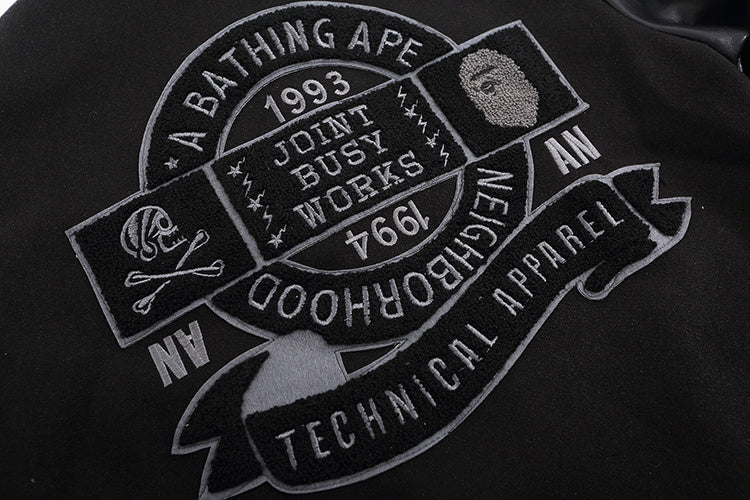 BAPE X NEIGHBORHOOD FULL BLACK VARSITY JACKET