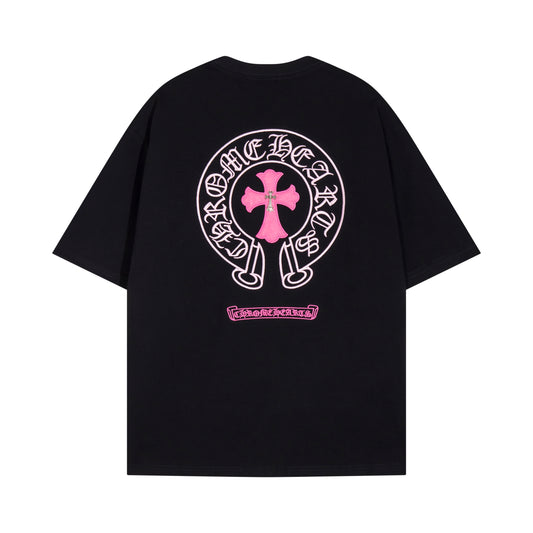 CHROME HEARTS PINK CROSS BLACK T-SHIRT