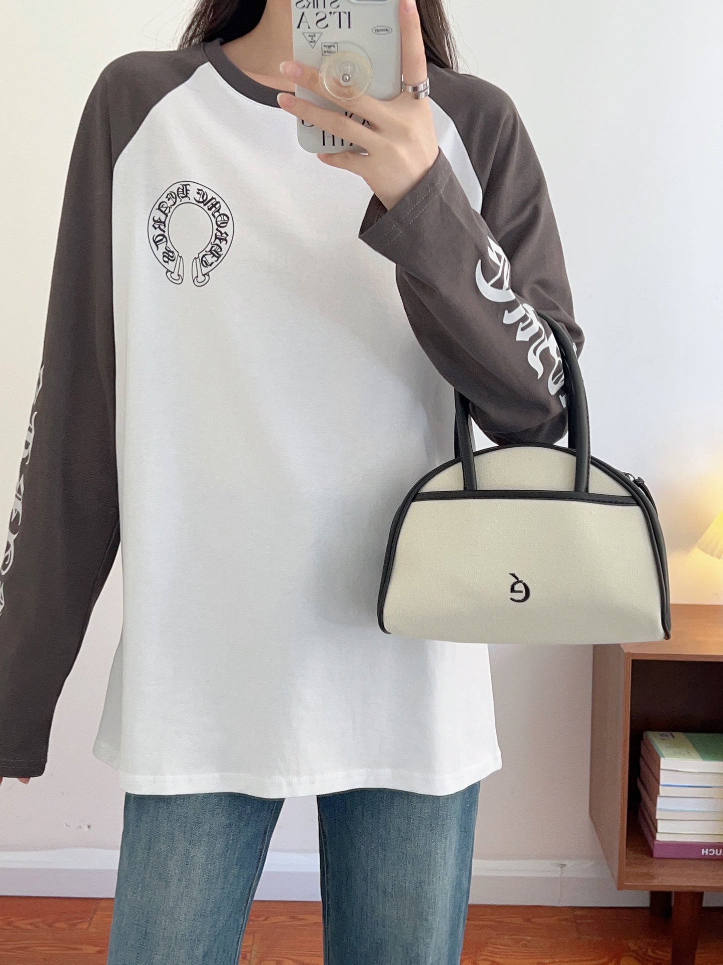 CHROME HEARTS LONG SLEEVE BLACK AND WHITE T-SHIRT