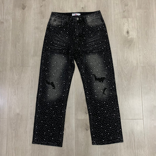 VALE FOREVER DENIM BLACK JEANS FULL RHINESTONE