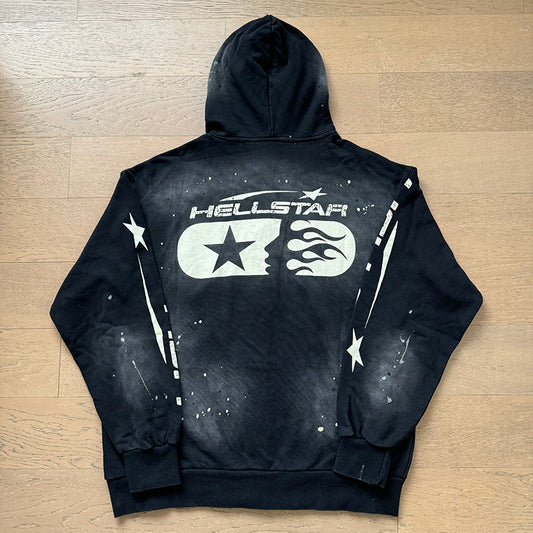 HELLSTAR STUDIOS ZIP HOODIE BLACK PAINTED