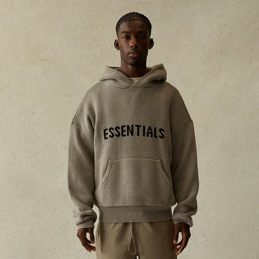 FEAR OF GODS ESSENTIALS KNIT PULLOVER DARK GREY HOODIE