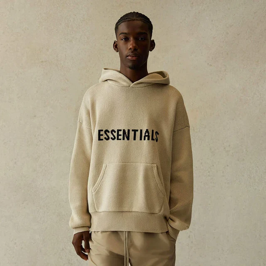 FEAR OF GODS ESSENTIALS KNIT PULLOVER BEIGE HOODIE