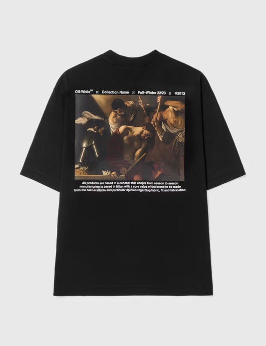 OFF WHITE CARAVAGGIO THE CROWING WITH TORNS BLACK T-SHIRT
