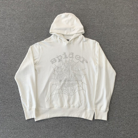 SP5DER OG RHINESTONE WHITE HOODIE