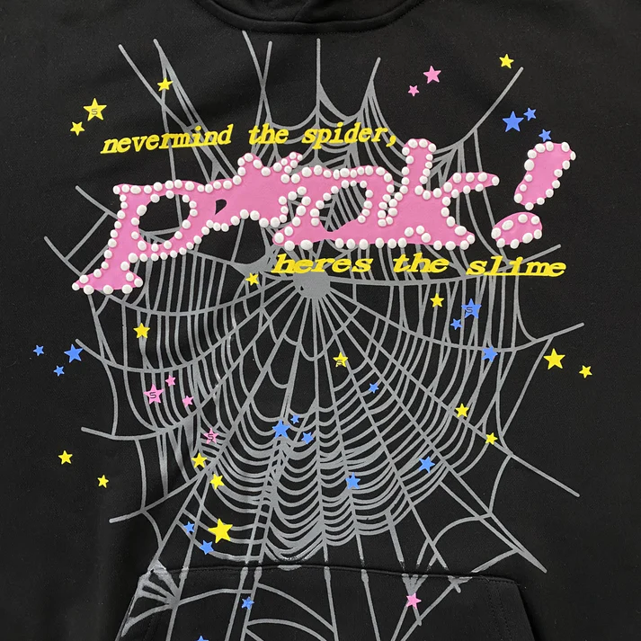 SP5DER PINK BLACK HOODIE